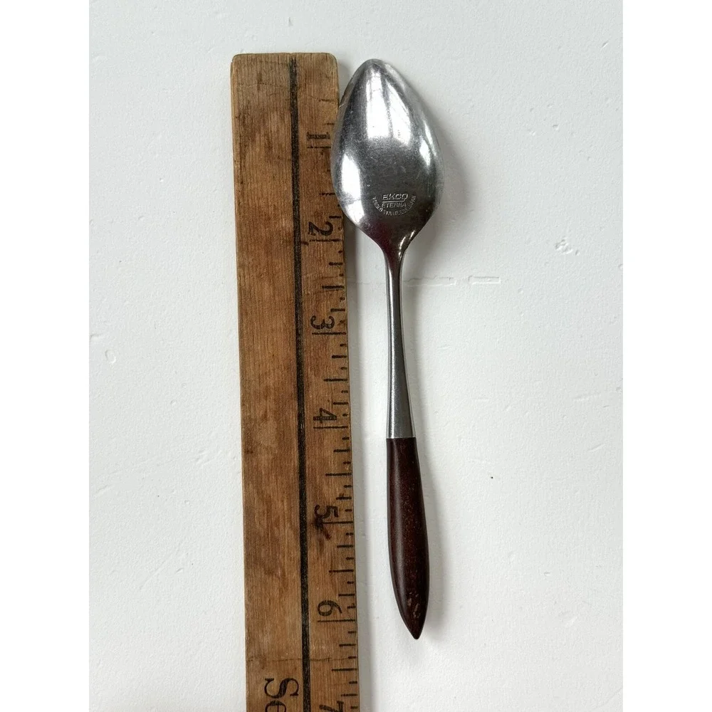 Ekco Eterna Canoe 4 Spoons MCM Japan Forged Stainless & Wood Handle